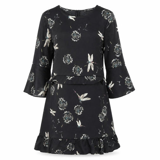 Zara Women Black Floral Ruffle Shift Dress Size 12