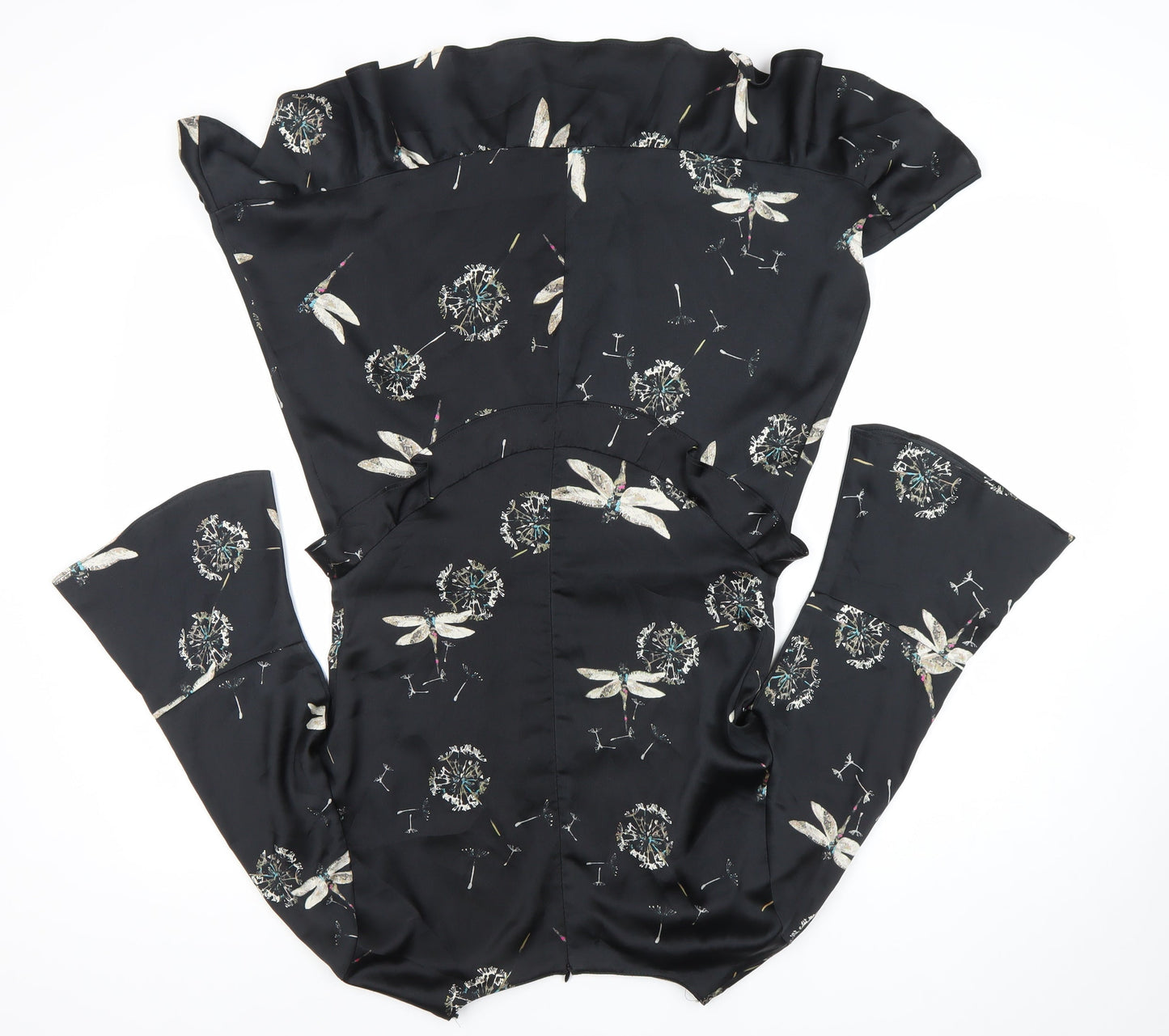 Zara Women Black Floral Ruffle Shift Dress Size 12
