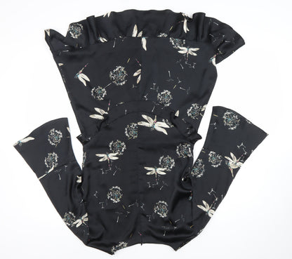 Zara Women Black Floral Ruffle Shift Dress Size 12