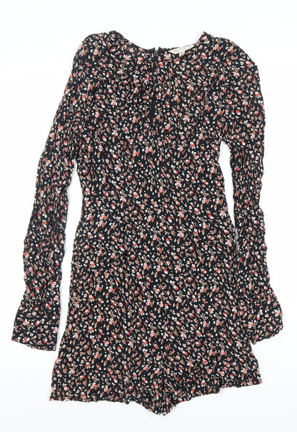 Miss Selfridge Women’s Black Floral Long Sleeve Playsuit UK 10 Viscose