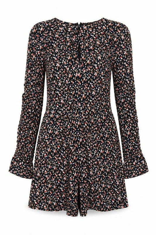 Miss Selfridge Women’s Black Floral Long Sleeve Playsuit UK 10 Viscose