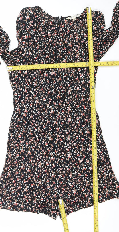 Miss Selfridge Women’s Black Floral Long Sleeve Playsuit UK 10 Viscose