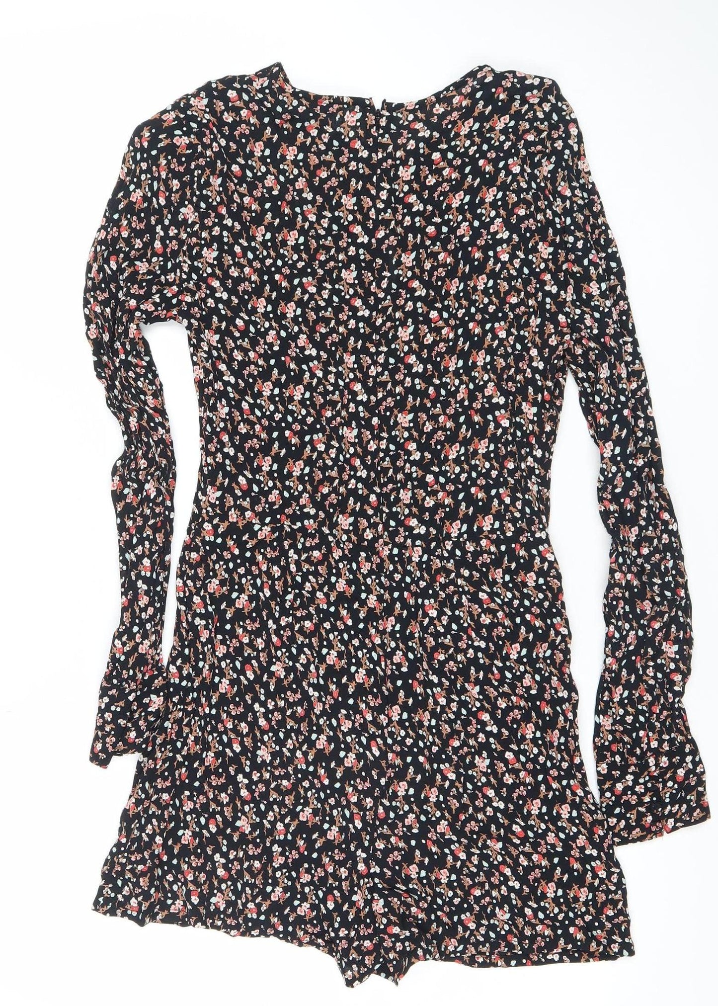 Miss Selfridge Women’s Black Floral Long Sleeve Playsuit UK 10 Viscose