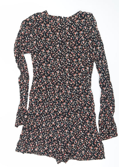 Miss Selfridge Women’s Black Floral Long Sleeve Playsuit UK 10 Viscose