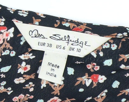 Miss Selfridge Women’s Black Floral Long Sleeve Playsuit UK 10 Viscose