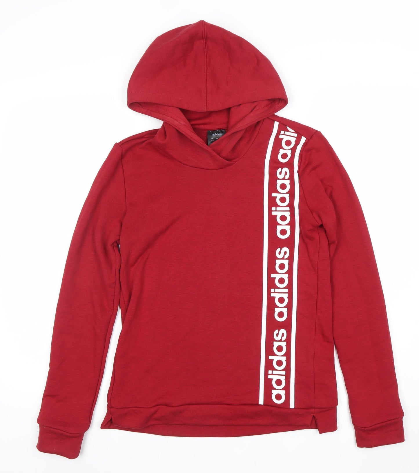 Adidas Women Red Pullover Hoodie Small Logo Print Cotton Blend