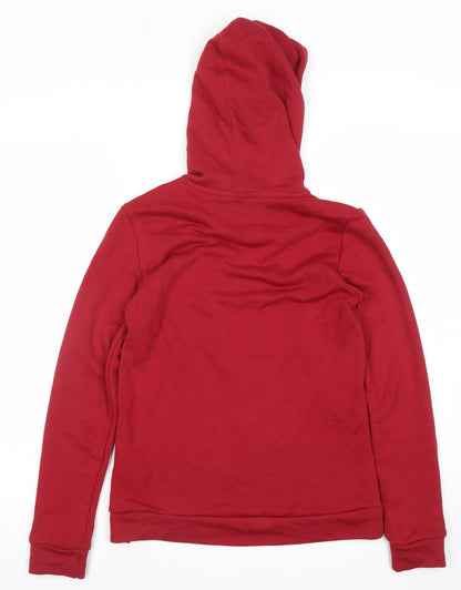 Adidas Women Red Pullover Hoodie Small Logo Print Cotton Blend