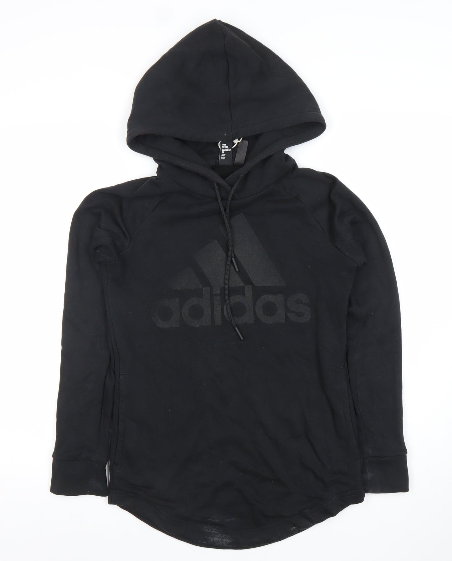 Adidas Womens Black Pullover Hoodie XS Cotton Blend Logo Sweatshirt
