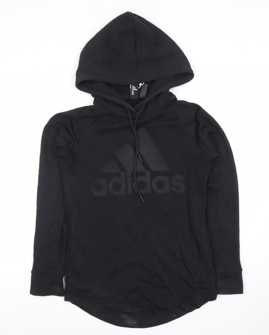 Adidas Womens Black Pullover Hoodie XS Cotton Blend Logo Sweatshirt