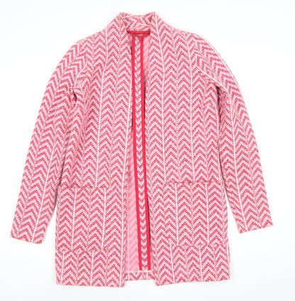 Next Women’s Pink Herringbone Coatigan Size 8 Mid-Length Open Front