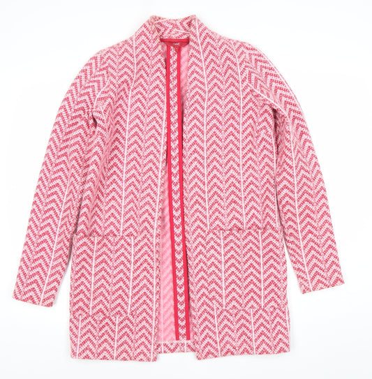 Next Women’s Pink Herringbone Coatigan Size 8 Mid-Length Open Front