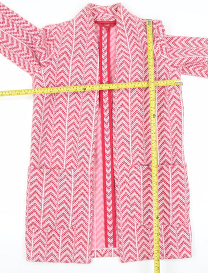 Next Women’s Pink Herringbone Coatigan Size 8 Mid-Length Open Front