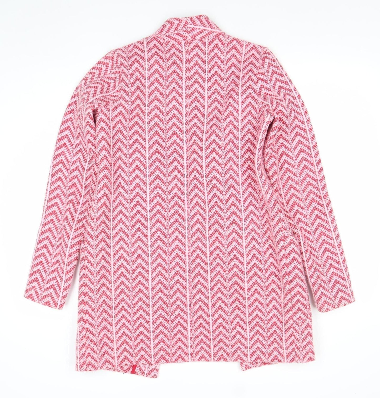 Next Women’s Pink Herringbone Coatigan Size 8 Mid-Length Open Front