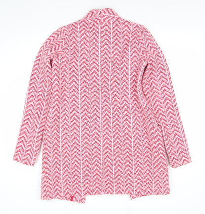 Next Women’s Pink Herringbone Coatigan Size 8 Mid-Length Open Front