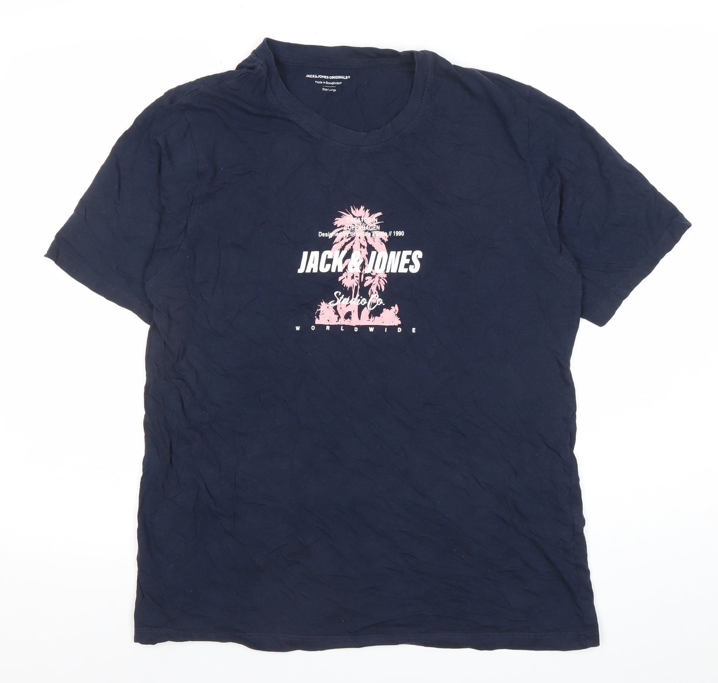 Jack & Jones Mens Blue Graphic Print Cotton T-Shirt Size L