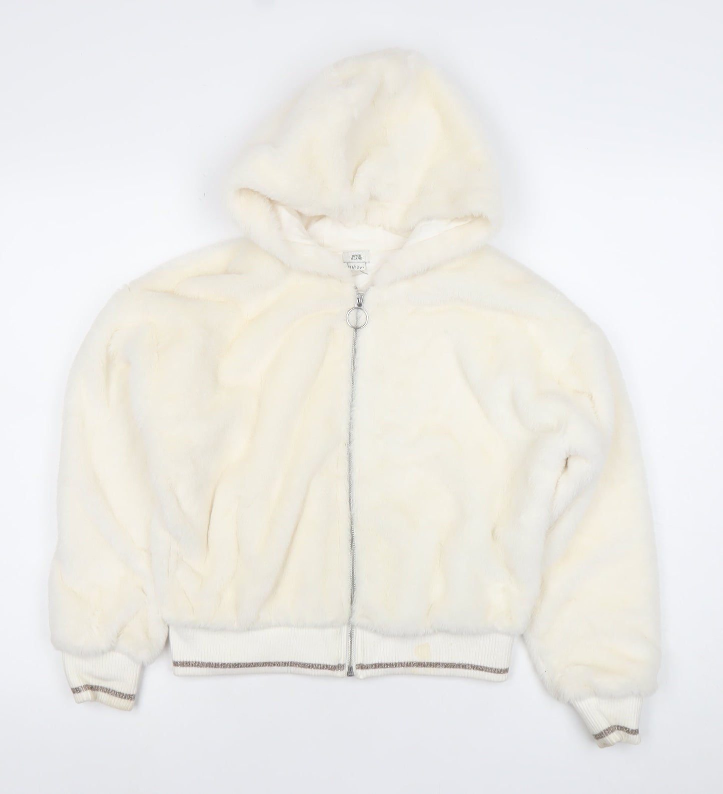 River Island Girls Ivory Faux Fur Hooded Bomber Jacket 11-12 Years