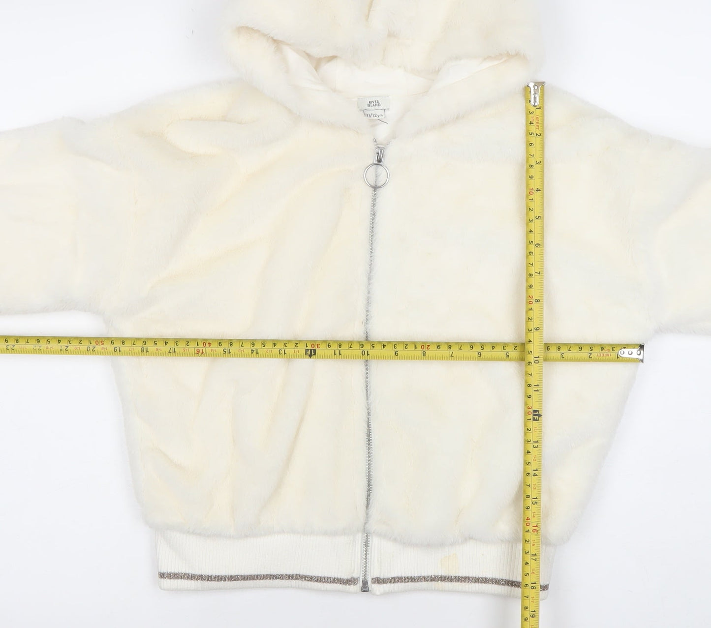 River Island Girls Ivory Faux Fur Hooded Bomber Jacket 11-12 Years