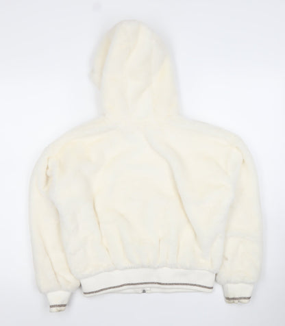 River Island Girls Ivory Faux Fur Hooded Bomber Jacket 11-12 Years