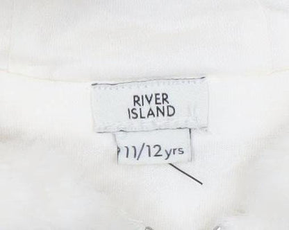 River Island Girls Ivory Faux Fur Hooded Bomber Jacket 11-12 Years