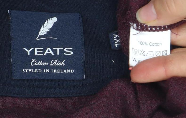 Yeats Men's Burgundy 1/2 Zip Cotton Sweatshirt XL Classic Fit