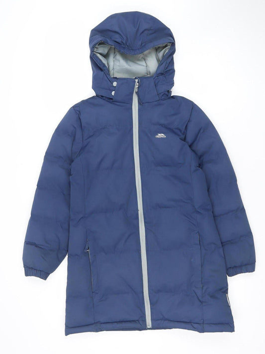 Trespass Girls Blue Waterproof Hooded Puffer Jacket 9-10 Years