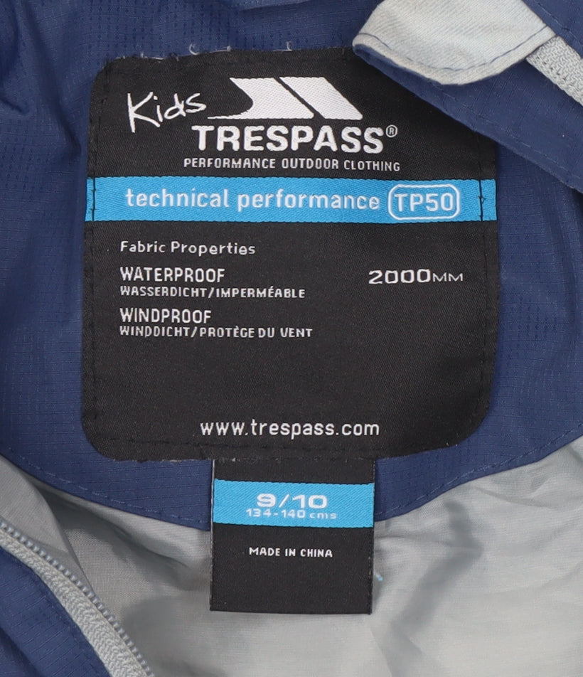Trespass Girls Blue Waterproof Hooded Puffer Jacket 9-10 Years