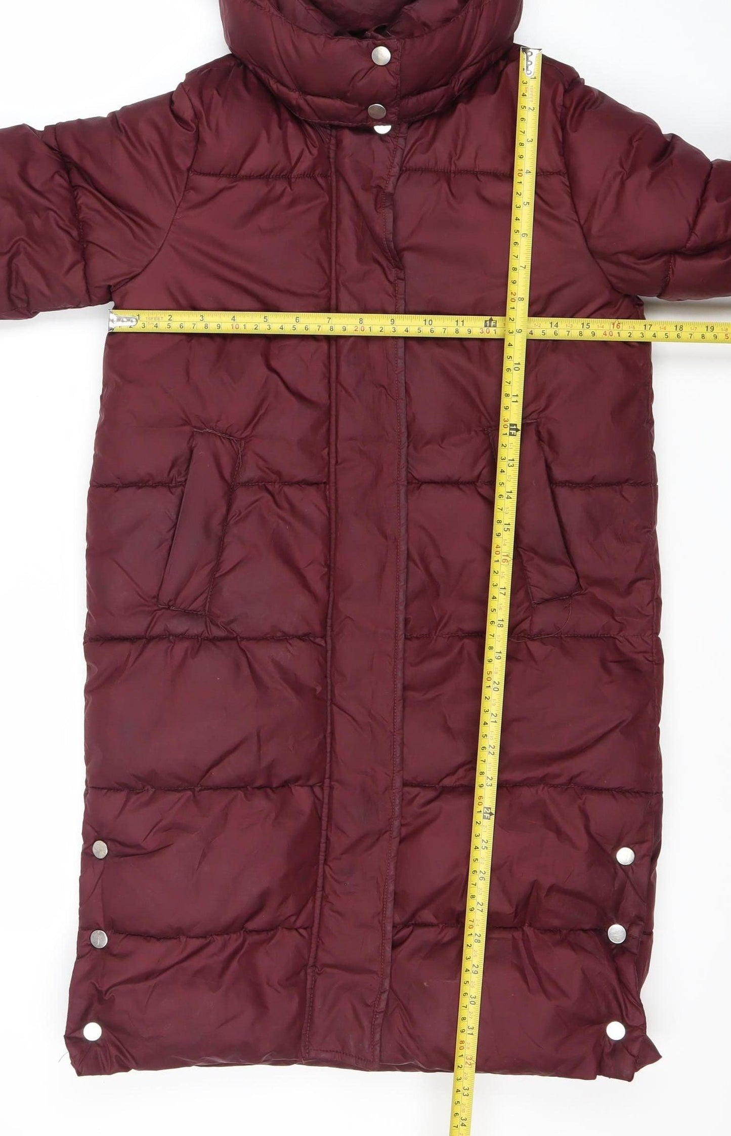 H&M Girls Red Hooded Puffer Coat 10 Years Long Quilted Winter Jacket