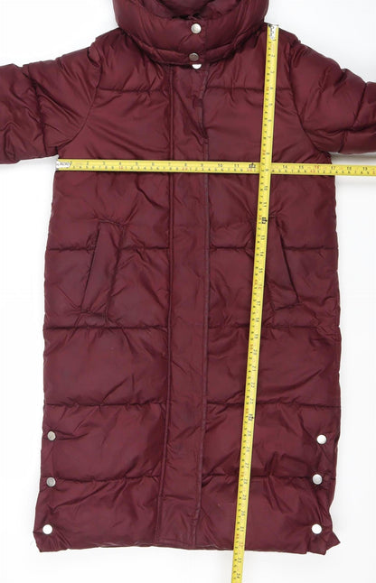 H&M Girls Red Hooded Puffer Coat 10 Years Long Quilted Winter Jacket