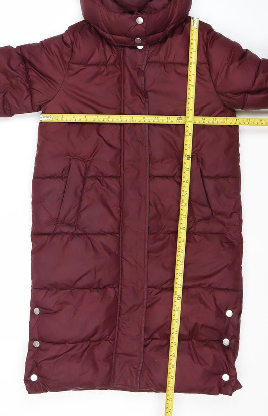 H&M Girls Red Hooded Puffer Coat 10 Years Long Quilted Winter Jacket