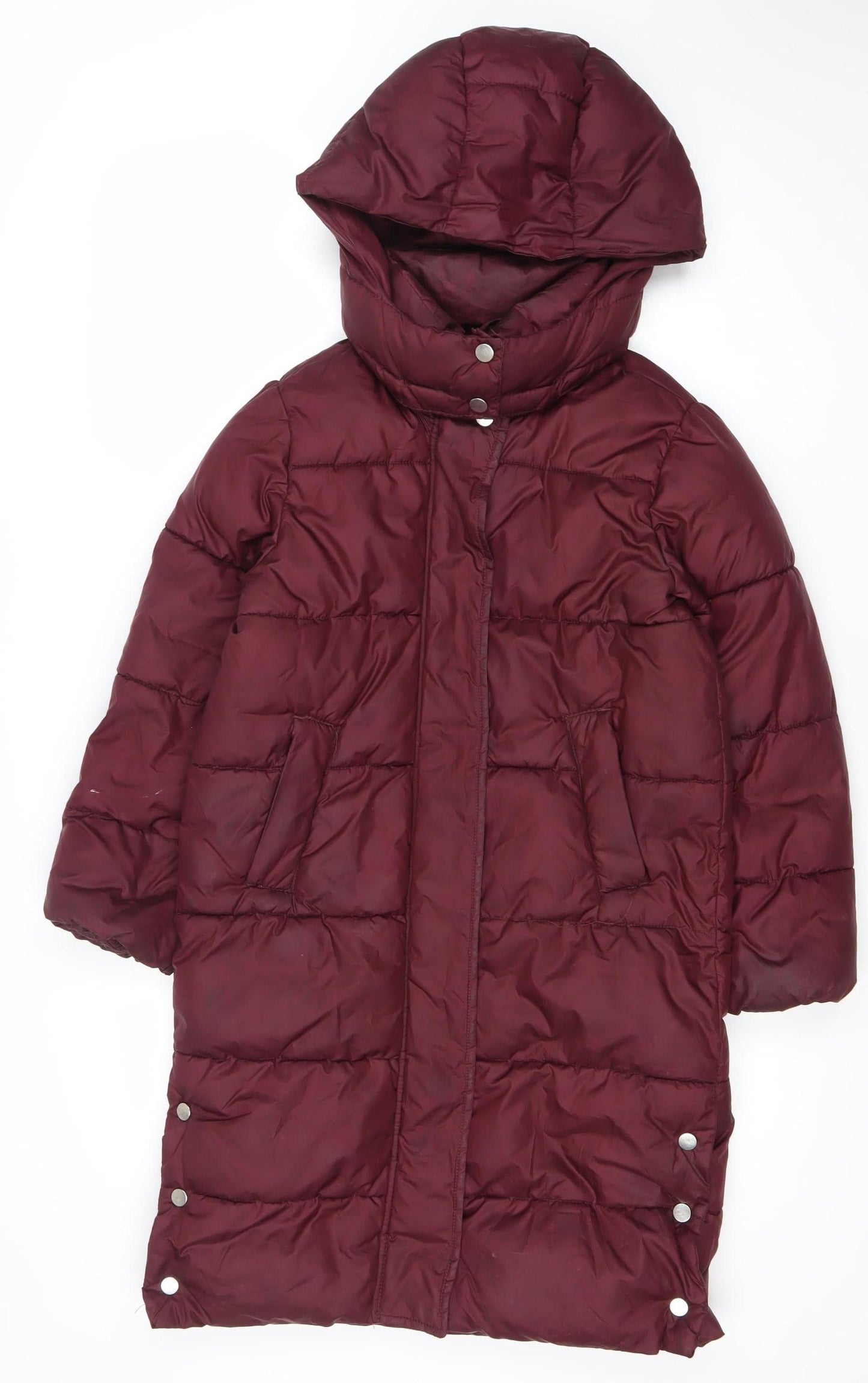 H&M Girls Red Hooded Puffer Coat 10 Years Long Quilted Winter Jacket