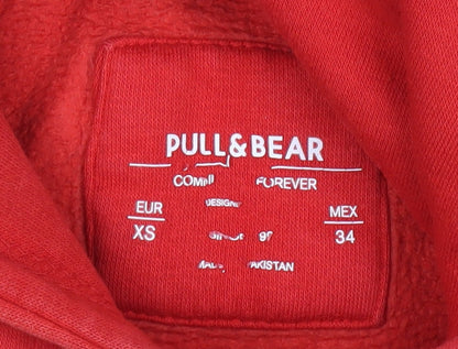 Pull & Bear Women’s Red Pullover Hoodie XS Cotton Blend Casual