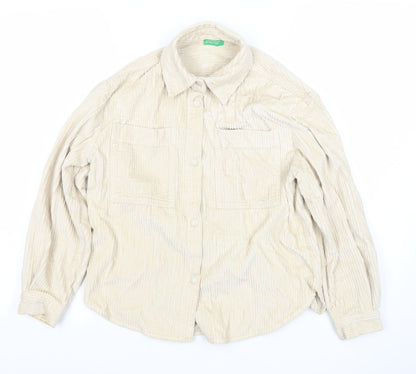United Colors of Benetton Girls Beige Cotton Corduroy Shirt Jacket 8 Years