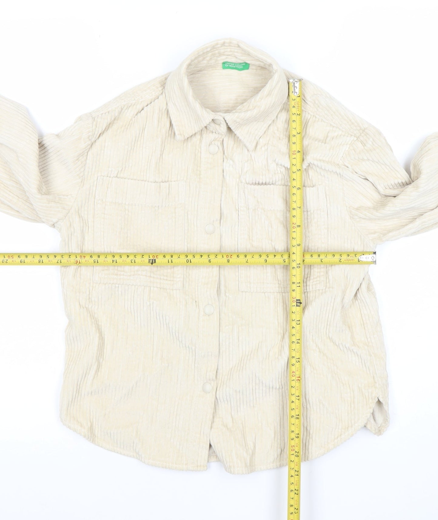 United Colors of Benetton Girls Beige Cotton Corduroy Shirt Jacket 8 Years