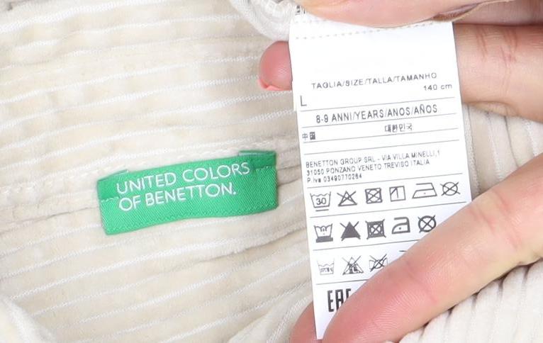 United Colors of Benetton Girls Beige Cotton Corduroy Shirt Jacket 8 Years
