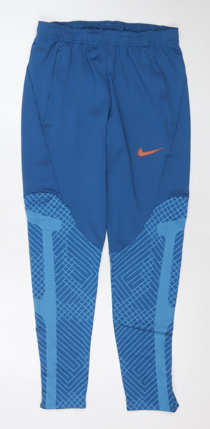 Nike Boys Blue Dri-Fit Slim Fit Track Pants S Tapered Joggers