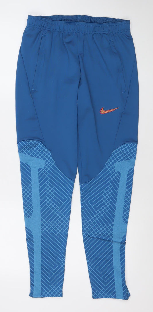 Nike Boys Blue Dri-Fit Slim Fit Track Pants S Tapered Joggers