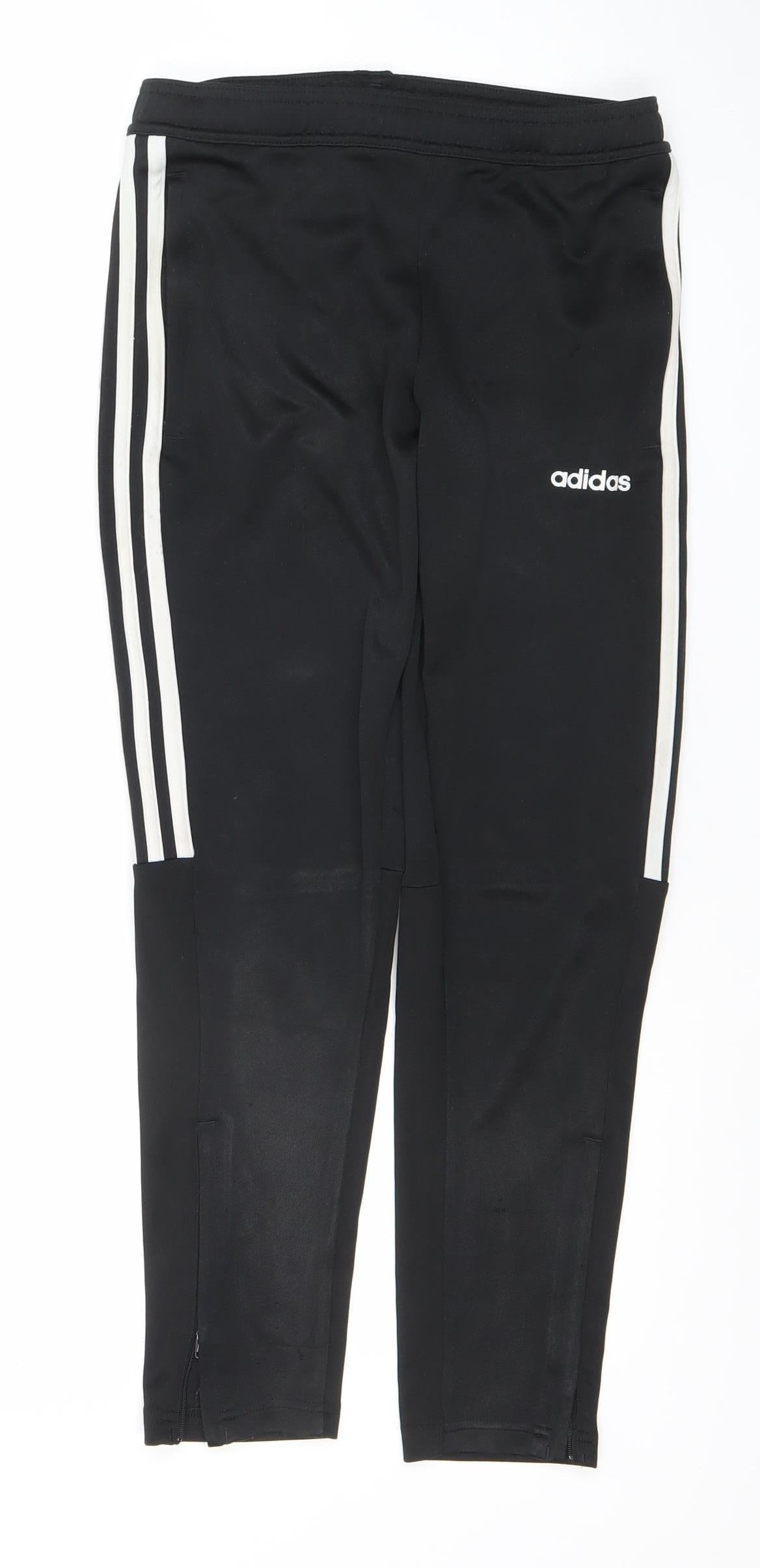 Adidas Boys Black 13-14 Years Track Pants Tapered Fit Zip Pocket Sports Trousers