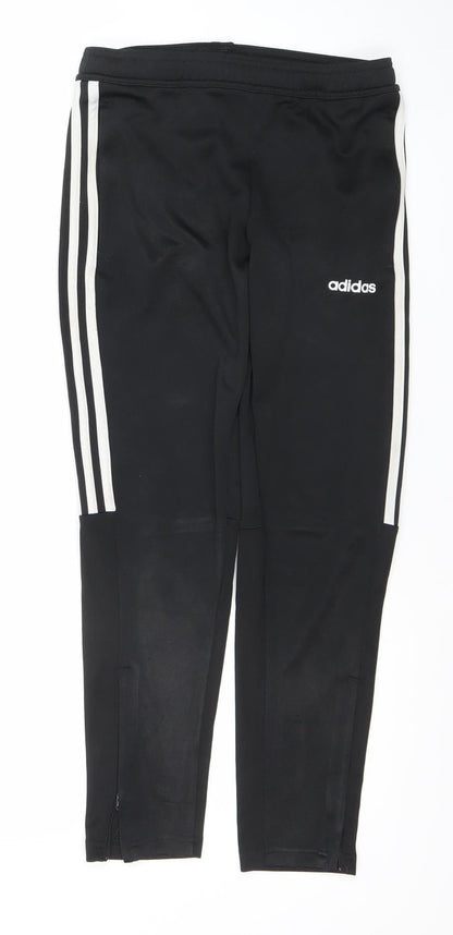 Adidas Boys Black 13-14 Years Track Pants Tapered Fit Zip Pocket Sports Trousers