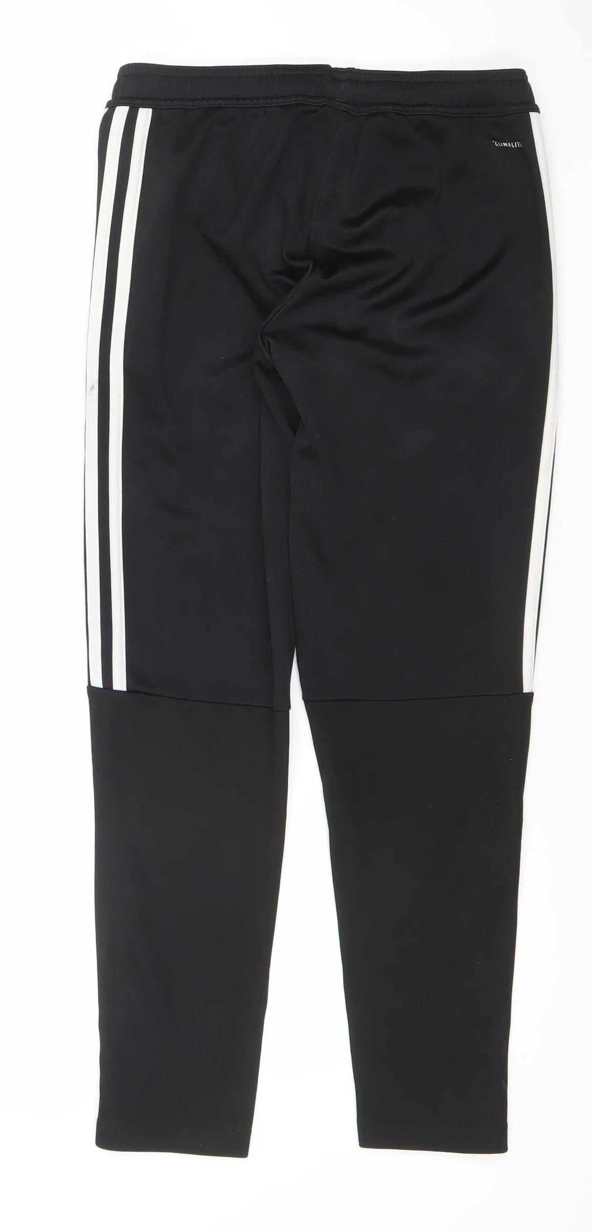 Adidas Boys Black 13-14 Years Track Pants Tapered Fit Zip Pocket Sports Trousers