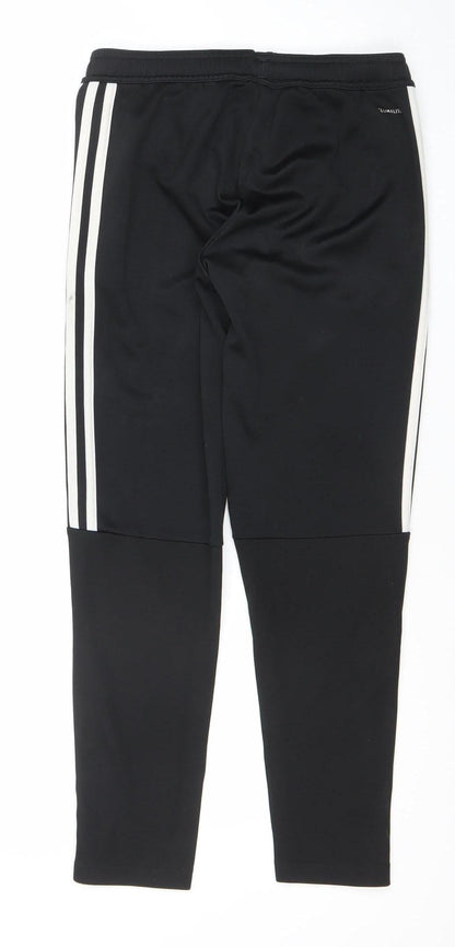 Adidas Boys Black 13-14 Years Track Pants Tapered Fit Zip Pocket Sports Trousers
