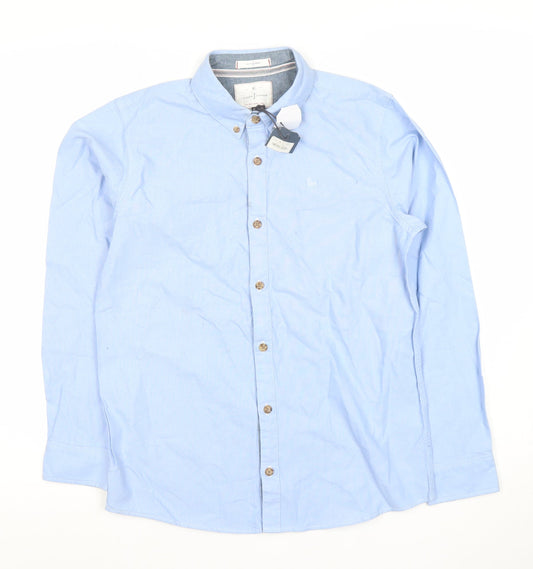 Jasper Conran Boys Blue Long Sleeve Button-Up Shirt Size 14 Cotton