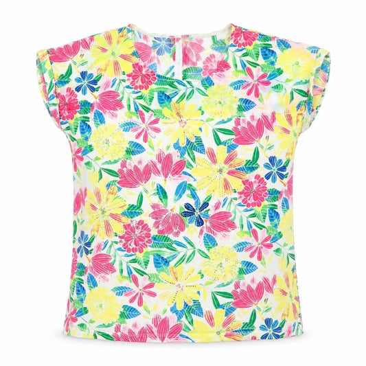 Leo & Ugo Women’s Multicoloured Floral Short Sleeve Cotton T-Shirt Size 12