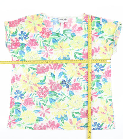 Leo & Ugo Women’s Multicoloured Floral Short Sleeve Cotton T-Shirt Size 12