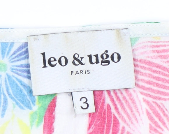 Leo & Ugo Women’s Multicoloured Floral Short Sleeve Cotton T-Shirt Size 12