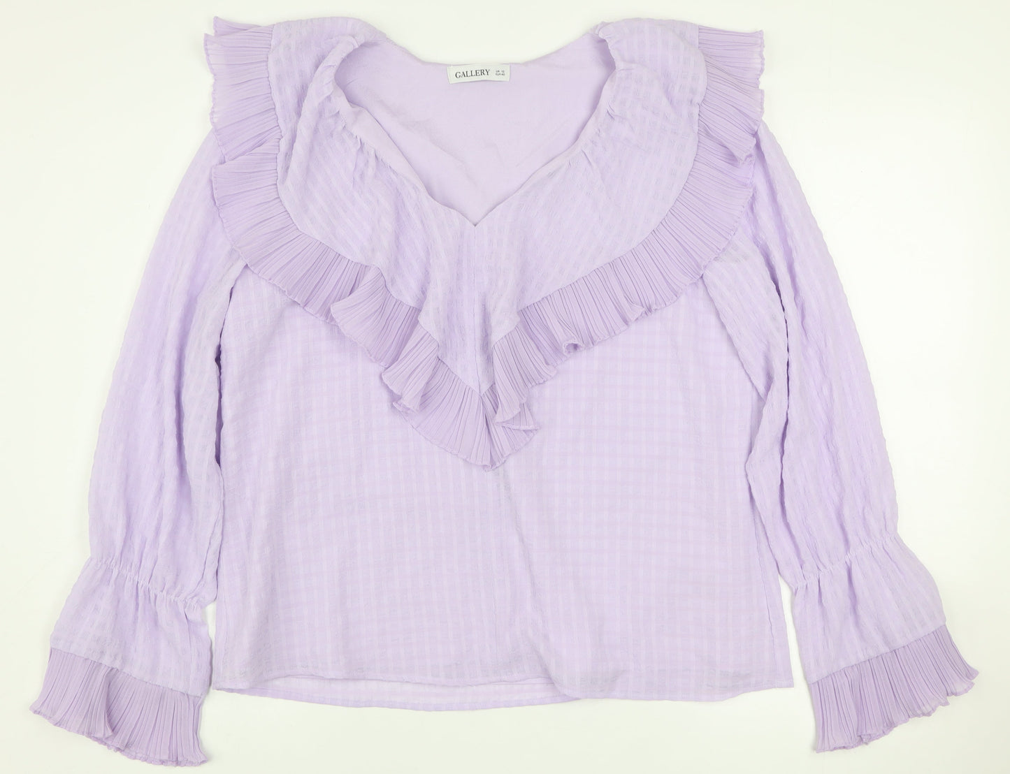 Gallery Women’s Purple Ruffle Long Sleeve Blouse Size 12