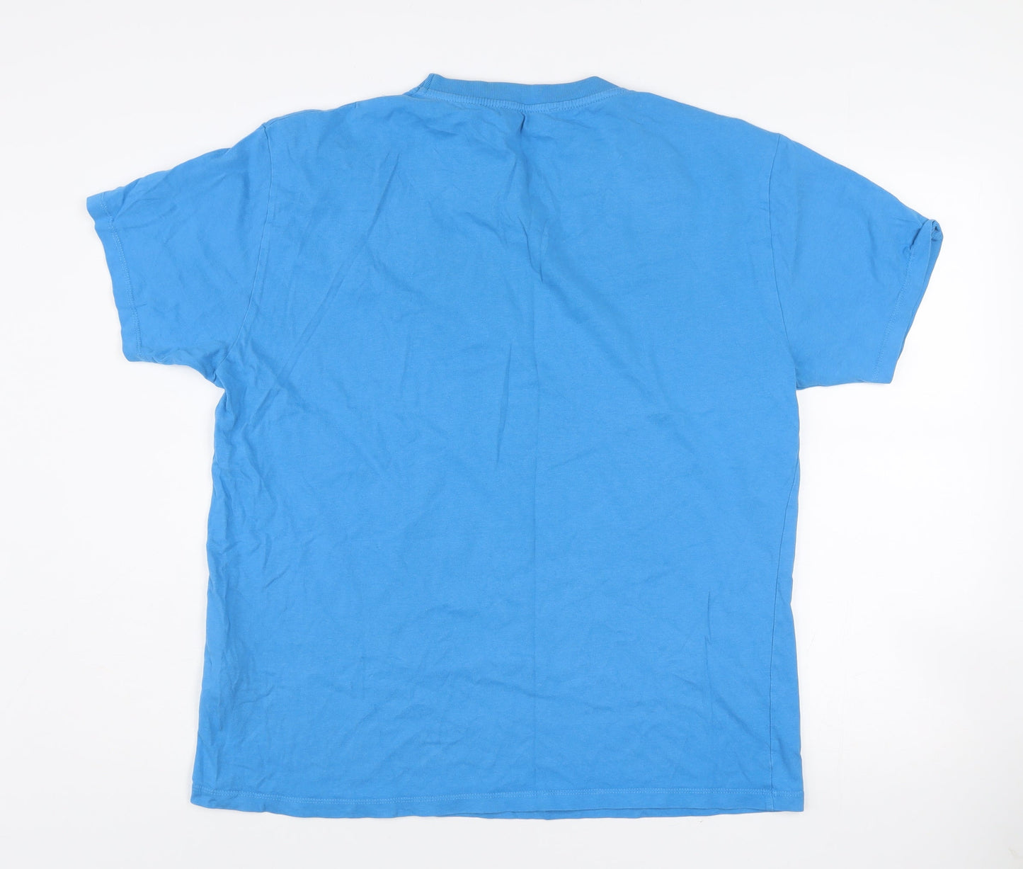 Pull&Bear Men's Blue Graphic Print Cotton T-Shirt Size L