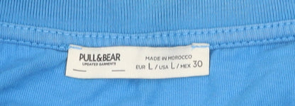 Pull&Bear Men's Blue Graphic Print Cotton T-Shirt Size L