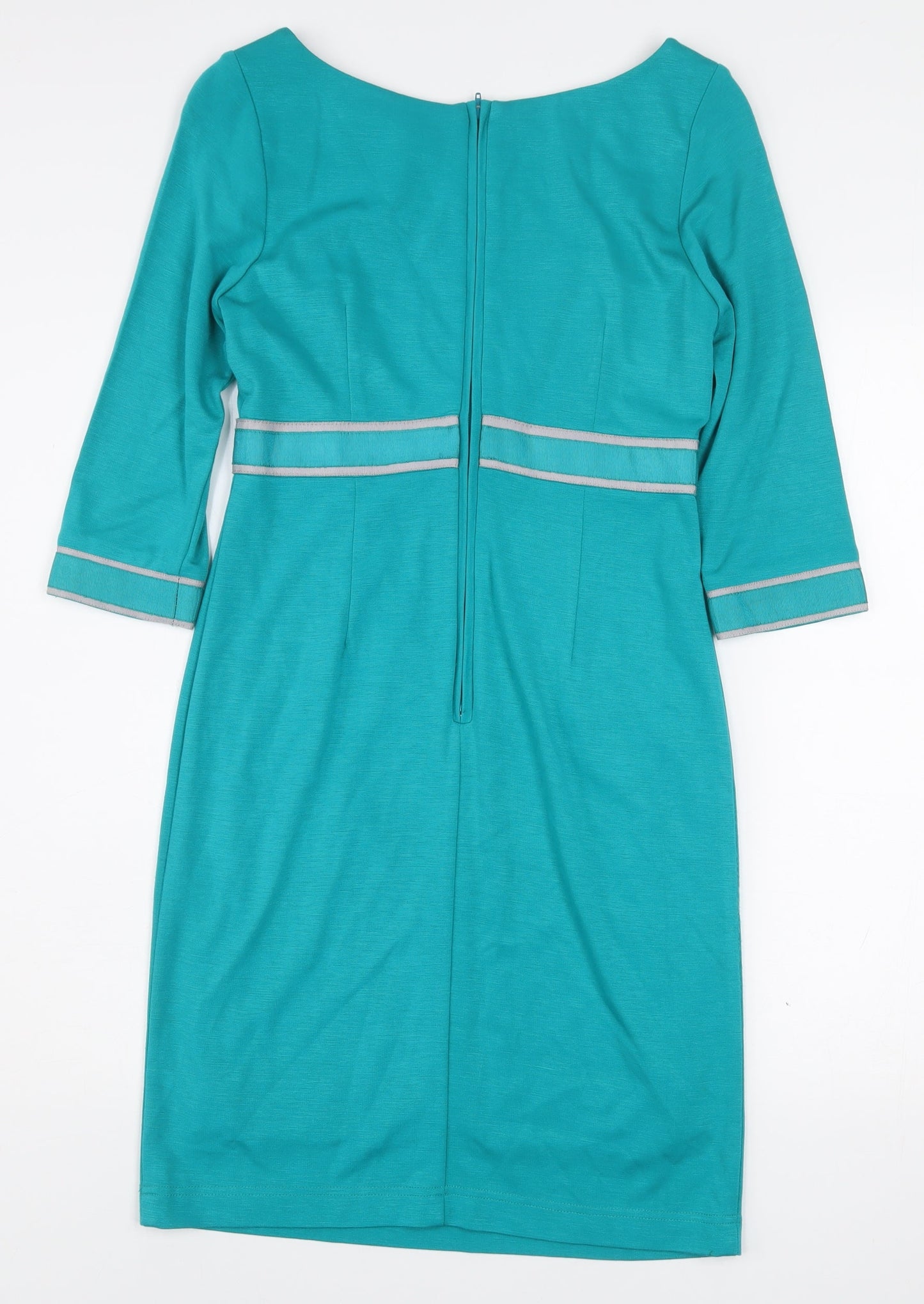 Fever Women Blue Sheath Knee Length Dress Size 8 3/4 Sleeve Belted