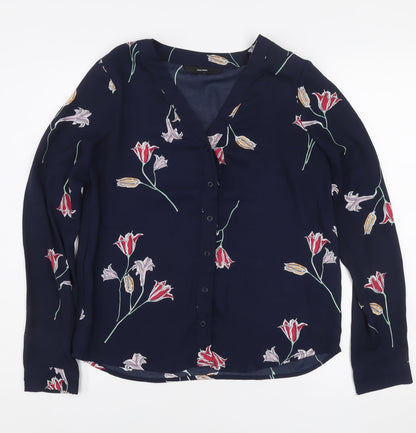 Vero Moda Women's Blue Floral Long Sleeve V-Neck Blouse XS