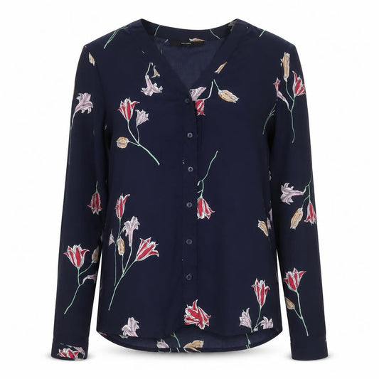 Vero Moda Women's Blue Floral Long Sleeve V-Neck Blouse XS